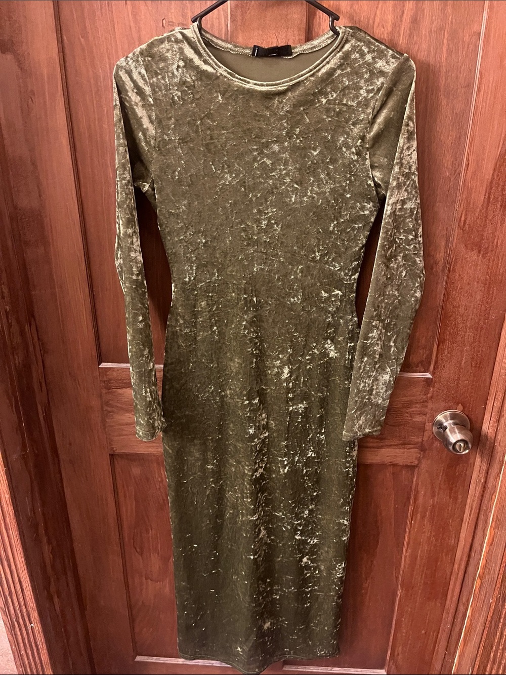 See You Monday Olive Crushed Velvet Long-Sleeve Maxi Dress